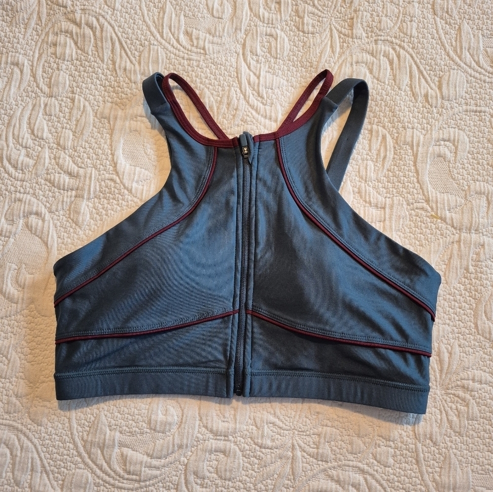 Mondetta women's size large blue and maroon zip front sports bra NWOT